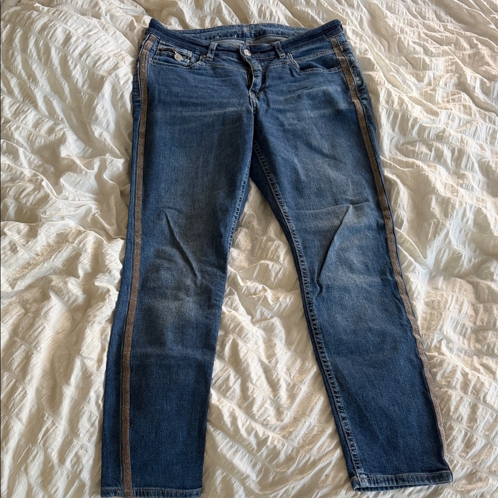 MAC JEANS - Women's Dark Blue Skinny Jeans with Metallic Side Stripe